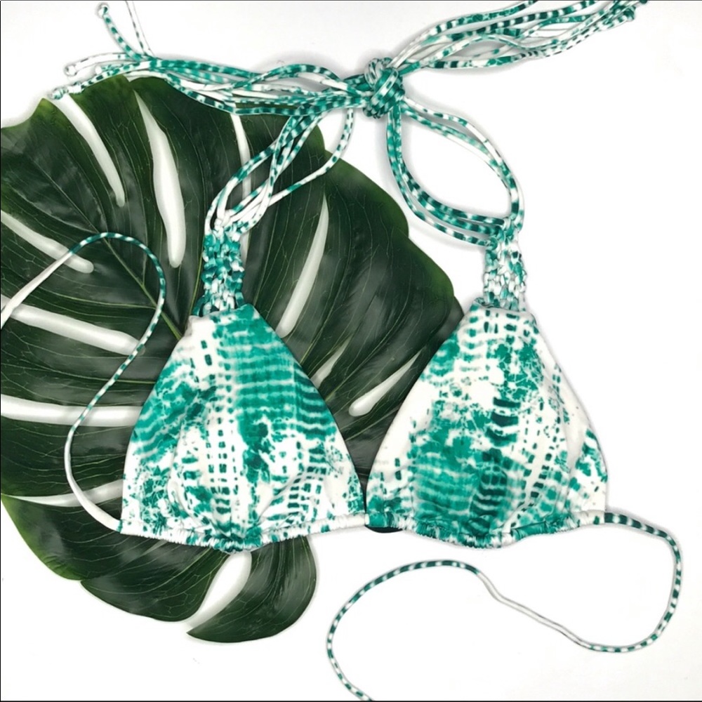 Topshop Green & White Tie Dye Triangle String Bikini Top Size XS NWT